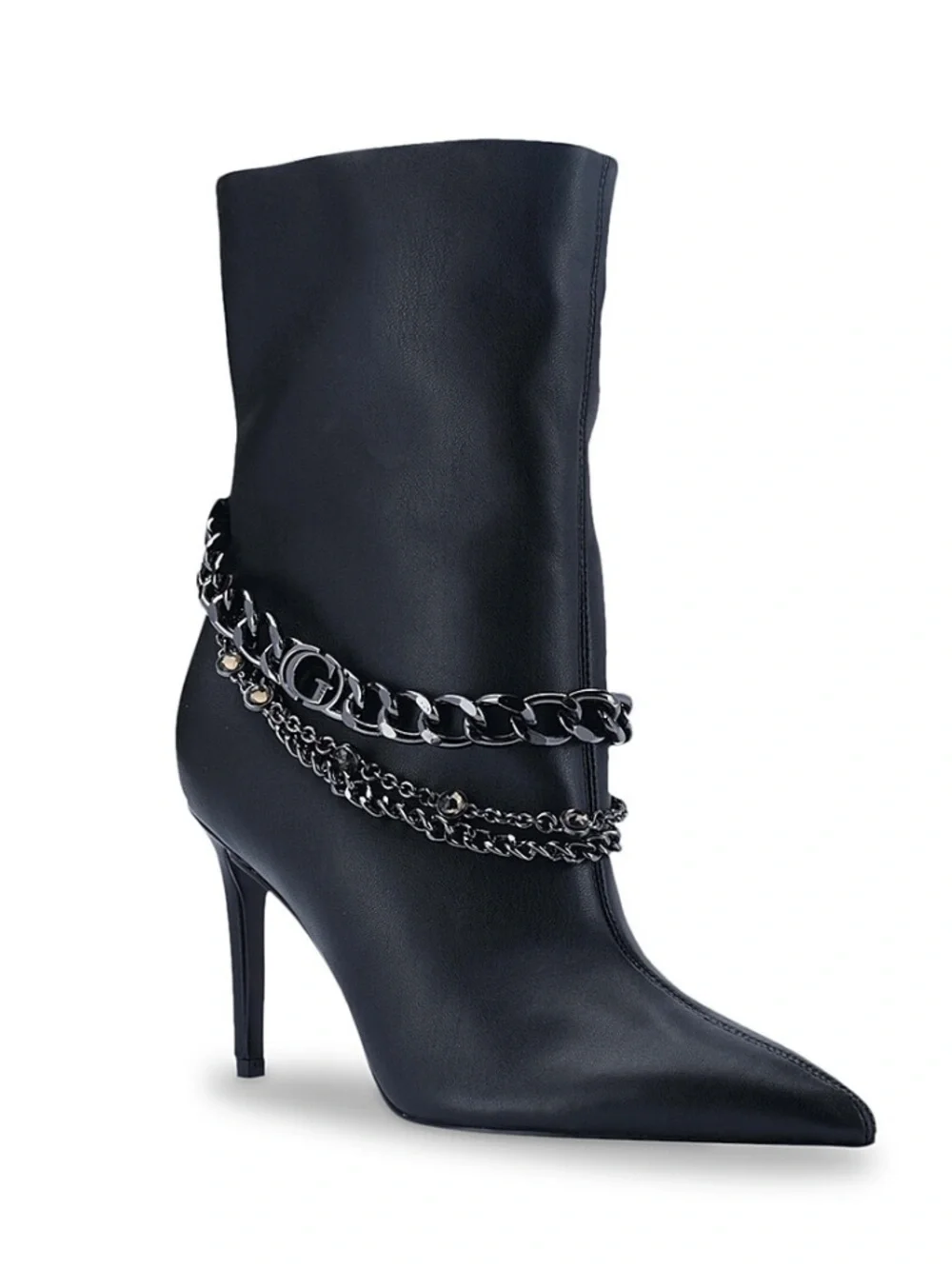 Guess Black Stiletto Bootie with Chain Detail